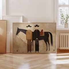 Japandi Western Cowboy Horse Poster Abstract Folk Art Modern Farmhouse Decor