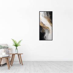 Luxe Drift Modern Abstract Canvas Art with Beaded Black Frame, 18×40