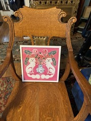 Sapna Shah Chinoiserie Twin White Pekingese Framed Pink Artwork