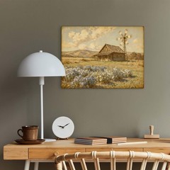 Farmhouse Canvas Wall Art,Vintage Countryside w/Windmill Cottage & Blue Wildf…