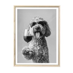 Natural Beige Dimensional OAK Wood Framed Wall Art, 12x16in Goldendoodle Hold…