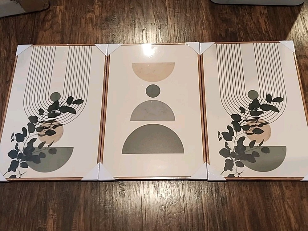 12 X 16 Colorful Cavas Print Oak Color Framed Ready To Hang Set Of 3 Total Pictu
