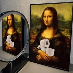 Mona Lisa Funny Bathroom Toilet Frameless Wall Art Poster Canvas Print Picture