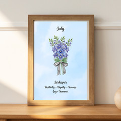 July Birth Flower Larkspur Blue Watercolor Wall Art Print Gift 8×10 UNFRAMED