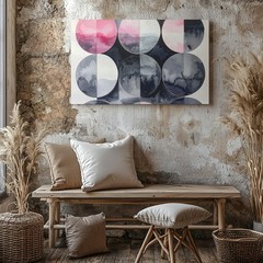 Geometric Watercolor Canvassoft Gradient Circles In Pink, Gray, & Black Wall Art