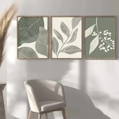 3pcs, Green Leaves Simple Bohemia Wall Art Poster Prints, Boho Wall Decor
