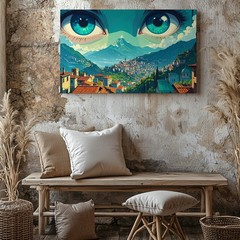 Eyes Of The Valley Canvas Surreal Landscape With Turquoise Gaze Wall Art