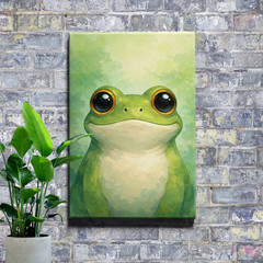 Green frog art deco style mint and olive canvas wall art print, unframed