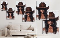Cowgirl Canvas Art Western Style Dark Brown Hair Extra Large Living Room Decor