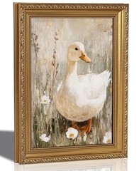 Gold Framed Vintage Duck Canvas Wall Art Cute Farmhouse Animal Oil Painting P…