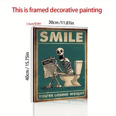 Canvas Art Skeleton On Toilet SMILE Humor Bathroom Vintage Wall Decor