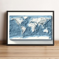Bathymetric World Map, World 2D Relief Map, World Vintage Map – 2D Flat