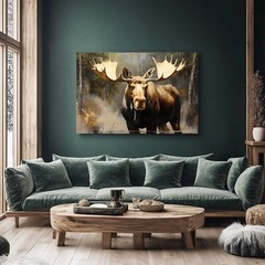 Moose Painting Print Framed Canvas Wall Art Wildlife Animals Modern Rustic Cabin