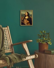Funny Mona Lisa Cat Wall Art, Vintage Renaissance Mona Lisa Holding Orange Ta…