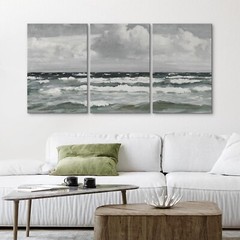 Wall26 Canvas Wall Art Set of 3 – Coastal Ocean Wave Watercolor Seascape Prints