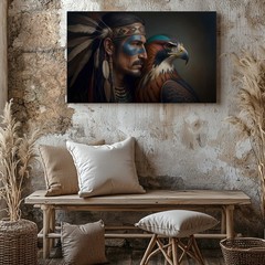 Native American Warrior Face Paint Feathers Canvas Wall Art Print Decor