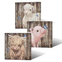 Rustic Funny Farm Animals Wall Art Adorable cow sheep and Pig Pictures with …