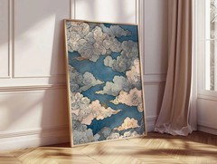 Japanese Cloud Art Poster Blue Gold Sky µk1yo ә Wall Decor