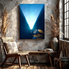 Wall Art Cute Yellow Cartoon Character Flashlight Poster Print Kids Room Decor