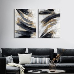 2 pieces Black and Gold Abstract Wall Art 2 Pack Black and White Canvas Wall …