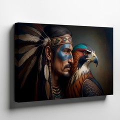 Native American Warrior Face Paint Feathers Canvas Wall Art Print Decor