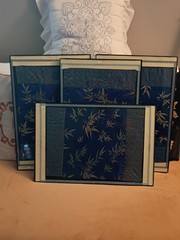 2pc Wallart 12×18 in Front Load Framed Japanese Bamboo silk & Greek Key Fabric