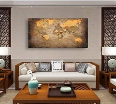 High Definition Vintage World Map Canvas Art – Perfect for Home Office 24x48in
