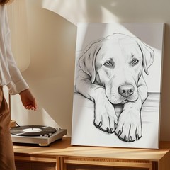 Black And White Sketch Of A Labrador Dog Canvas Wall Art Modern Animal Home