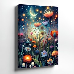 Wall Art Moonlit European Street Painting Floral Townscape Canvas Print Decor