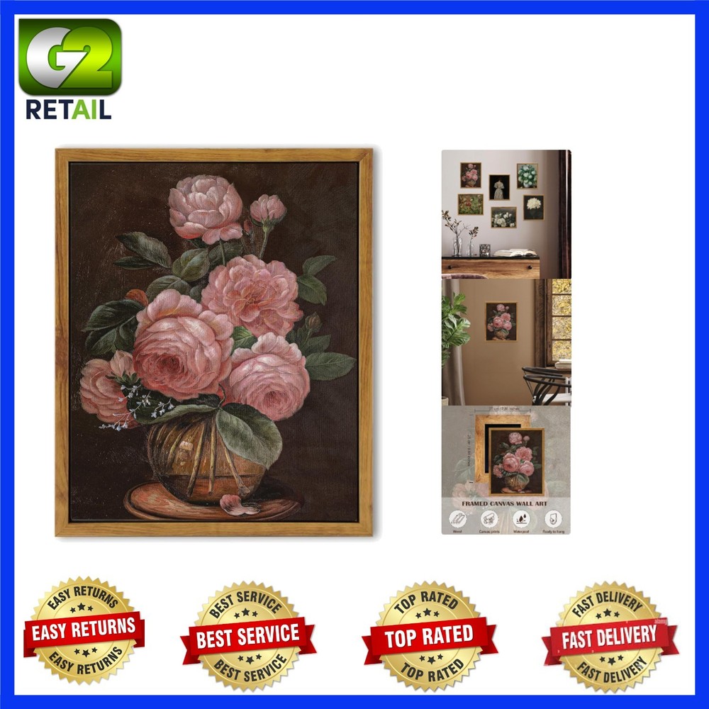 Charming Vintage Flower Canvas Art – 8x10in Framed Peony for Modern Spaces