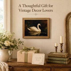 Gold Framed Vintage Swan Wall Art Moody Swan Oil Painting Picture Wall Decor …