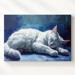 Ethereal White Cat Canvas Tranquil Floating Feline Art In Dreamy Blues In A Wall