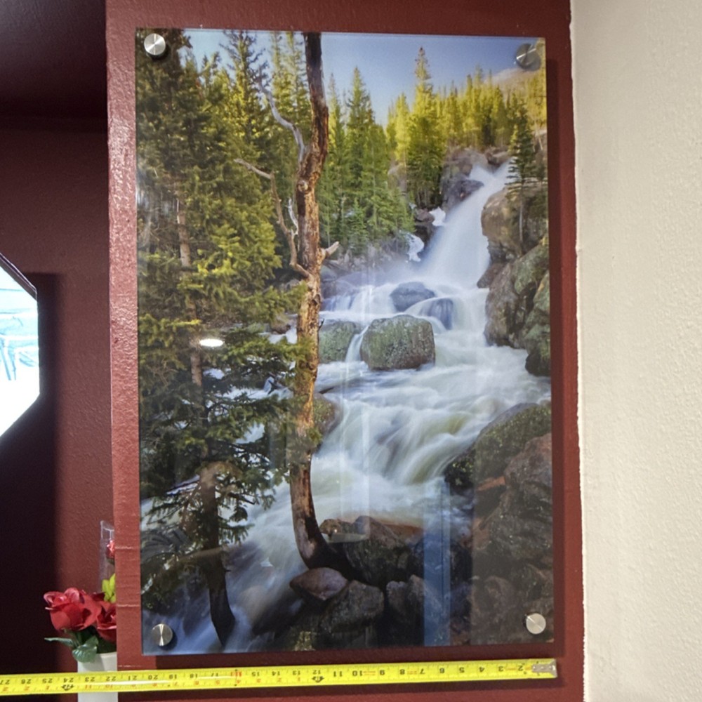 Nature Waterfall Poster/Print Mounted on Glass Panel Vertical Wall Art 32×24