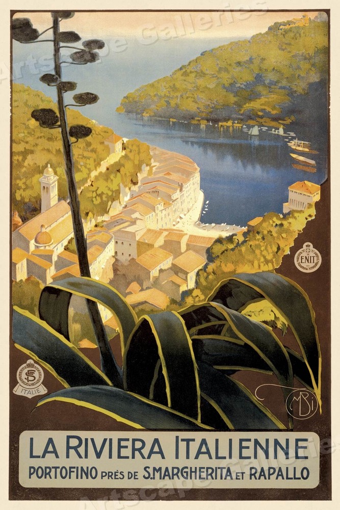 Italian Riviera at Portofino 1920s Classic Travel Poster Art Print – 16×24