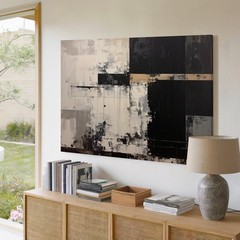 Industrial Contrast Canvasminimalist Abstract Art With Black And Beige Elements