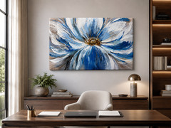 Blue White Flower Canvas Wall Art Framed Abstract Floral Painting Home Decor