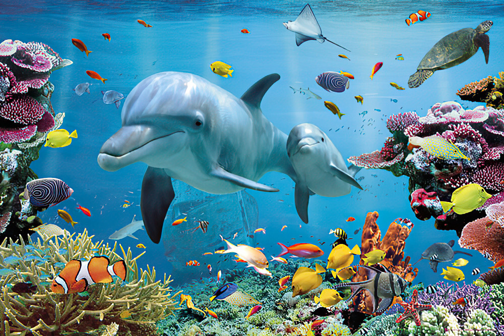 Tropical Underwater- Ocean Sea Life – Nature Poster (Dolphins, Sea Turtle…)