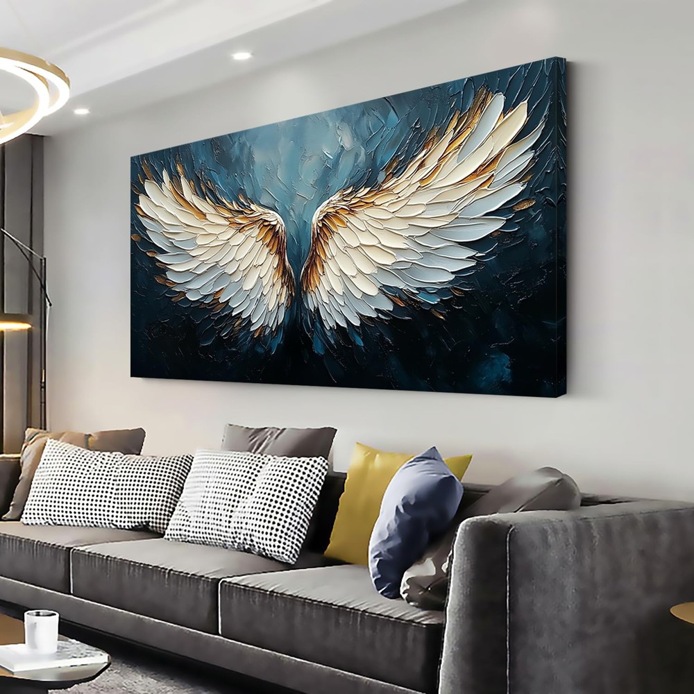 Angel Wings Wall Art Blue Oil Painting Reproduction Print Modern Abstract Can…