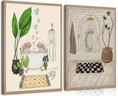 Set of 2 Bathroom Frog Wall Art Funny Shower Frog Canvas Painting Whimsical A…