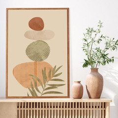 Boho Sage Abstract Framed Canvas Art for Living Room, Bedroom, Dining Room