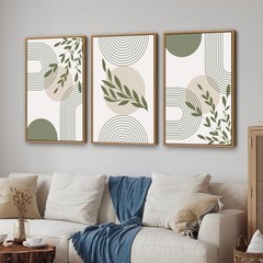 Boho Sage Green Framed Canvas Wall Art, Mid Century Modern Wall Decor, Large …