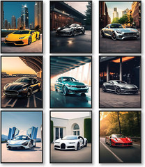 97 Decor Modern Car Posters for Boys Room – Race Car Wall Art, 9Pcs 8X10 Inches