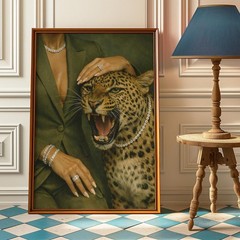 Green Leopard Wall Art, Preppy Cheetah Wall Art, Luxury Fashion Print
