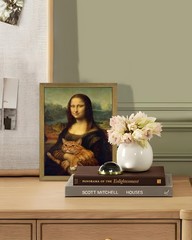 Funny Mona Lisa Cat Wall Art, Vintage Renaissance Mona Lisa Holding Orange Ta…