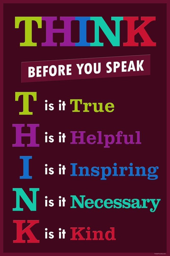 Classroom Sign Think Before You Speak School Rules Art Print Poster 16×24