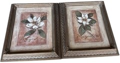 Set of 2 Magnolia Floral Print Home Interiors Framed Wall Art Decor 10 x 12.5″