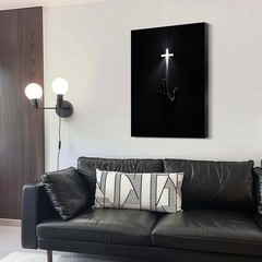 Christian Canvas Wall Art Hand Reaching to Cross Faith Religious Decor 12 X 16″