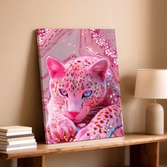 Wall Art Pink Leopard Canvas Print Glitter Animal Poster Sparkly Cat Home Decor