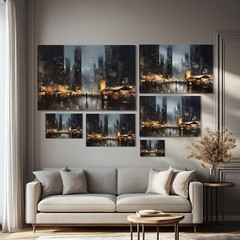 City Night Market Painting | Classic Cityscape Oil Painting on Framed Canvas Art