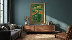 Art Nouveau Green Poppy Flower Poster Vintage Mucha Style Floral Wall Art Print
